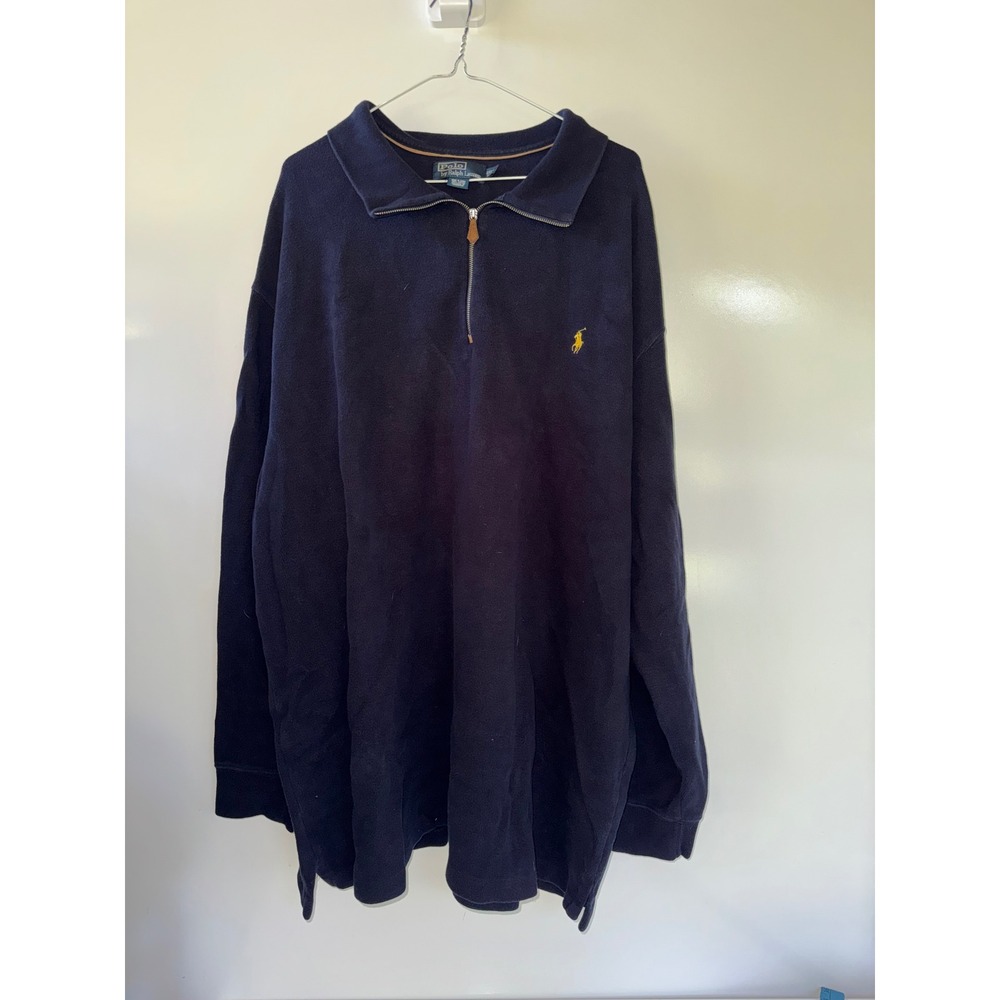 Polo Ralph Lauren Mens XXXL Tall 3XLT Navy Blue Quarter Zip Pullover Yellow Pony